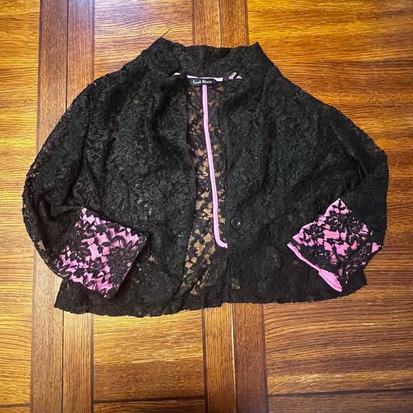 Last Kiss Vintage 80's Madonna Style Black Lace Hot Pink Blazer Jacket XL - Picture 10 of 14